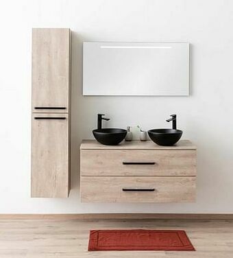 Zelfbouwmarkt Badkamermeubel Plato Eik Betonlook 120cm - Opbouw - Greep Zwart aanbieding