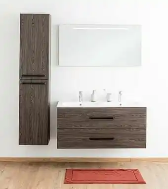 Zelfbouwmarkt Badkamermeubel Plato Eik Chocolade Look 120cm - Dubbel - Glanzend - Greep Mat Zwart aanbieding