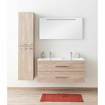 Zelfbouwmarkt Badkamermeubel Plato Eik Betonlook 120cm - Dubbel - Mat - Greep Chroom aanbieding