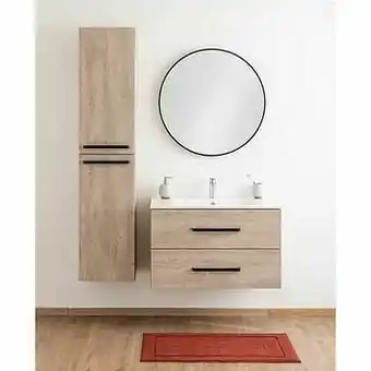 Zelfbouwmarkt Badkamermeubel Plato Eik Betonlook 90cm - Glanzend - Greep Mat Zwart aanbieding