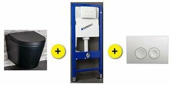 Zelfbouwmarkt Toiletset Zika Zwart Incl Wc-bril + Inbouwres Up100 + Drukpl Wit aanbieding