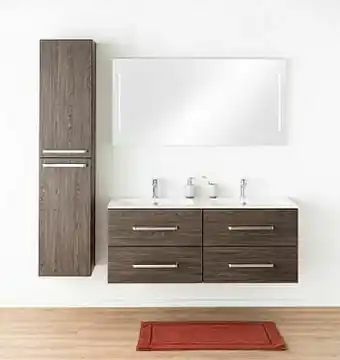 Zelfbouwmarkt Badkamermeubel Plato Eik Chocolade Look 140cm - Dubbel - Glanzend - Greep Chroom aanbieding