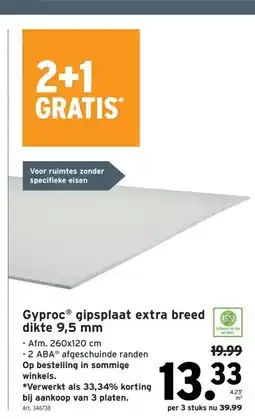 GAMMA Gyproc gipsplaat extra breed dikte 9,5 mm aanbieding