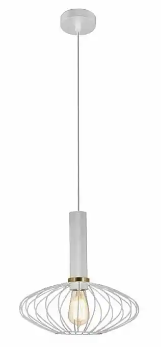 Hanglamp Wit/goud 29xh30cm E27+3m Kabel Wit Stof