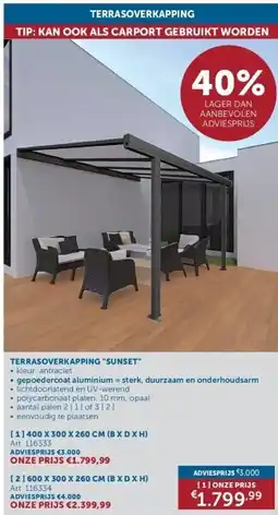Zelfbouwmarkt TERRASOVERKAPPING SUNSET aanbieding