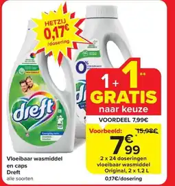 Carrefour Market Vloeibaar wasmiddel en caps Dreft aanbieding