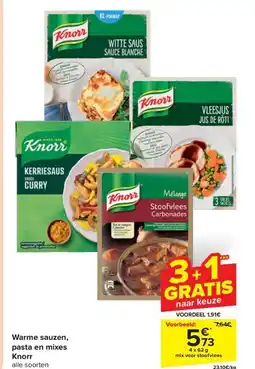 Carrefour Market Warme sauzen, pasta en mixes Knorr aanbieding
