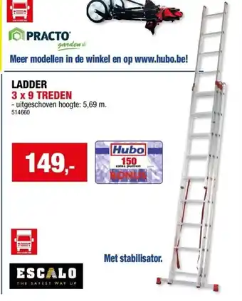 Hubo LADDER 3 x 9 TREDEN aanbieding