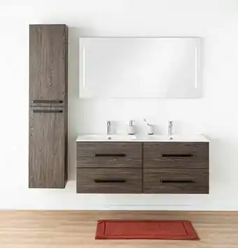 Zelfbouwmarkt Badkamermeubel Plato Eik Chocolade Look 140cm - Dubbel - Glanzend - Greep Mat Zwart aanbieding