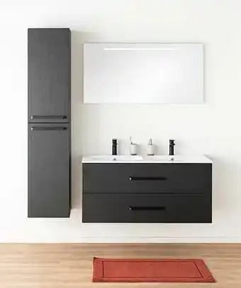 Badkamermeubel Plato Zwart Houtnerf 120cm - Dubbel - Glanzend - Greep Mat Zwart