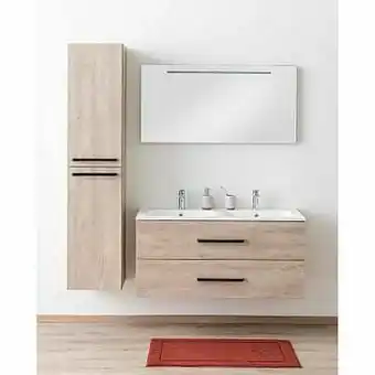 Zelfbouwmarkt Badkamermeubel Plato Eik Betonlook 120cm - Dubbel - Glanzend - Greep Mat Zwart aanbieding
