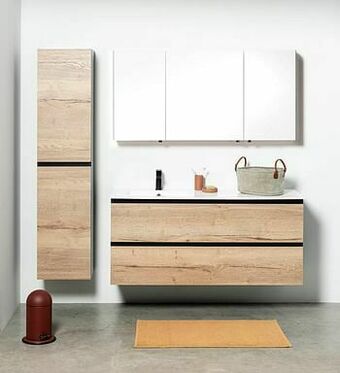 Zelfbouwmarkt Badmeubel Dotan Zwart/eik 1400 Mm Wastafel Glans Links aanbieding