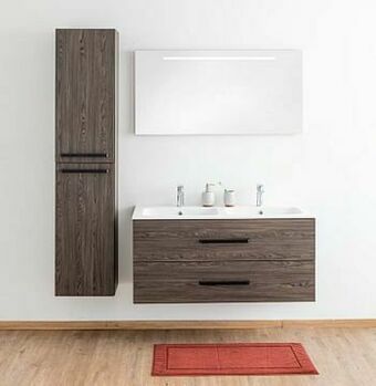 Zelfbouwmarkt Badkamermeubel Plato Eik Chocolade Look 120cm - Dubbel - Mat - Greep Mat Zwart aanbieding