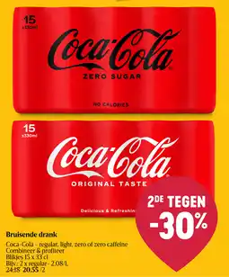 Delhaize Coca-Cola regular, light, zero of zero caffeine Bruisende drank aanbieding