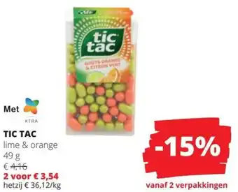 Spar TIC TAC lime & orange 49 g aanbieding