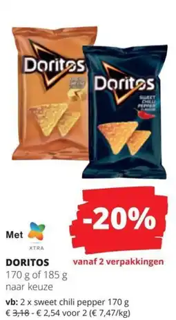 Spar DORITOS 2 x sweet chili pepper 170 g aanbieding