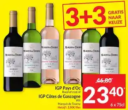Intermarché IGP Pays d'Oc Rood of rosé of IGP Côtes de Gascogne 6 x 75cl aanbieding