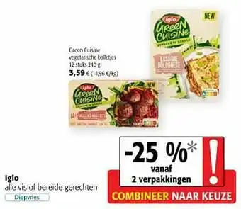 Colruyt Iglo green cuisine vegetarische balletjes aanbieding