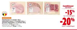 Colruyt Ontvette ham ± 5 sneetjes 160 g, kalkoenfilet natuur ± 12 sneetjes 200 g of gezouten speksneden ± 13 sneetjes 200 g aanbieding