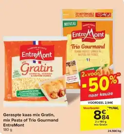 Carrefour Geraspte kaas mix Gratin, mix Pasta of Trio Gourmand EntreMont aanbieding