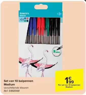 Carrefour Set van 10 balpennen Medium aanbieding