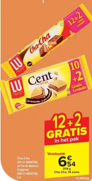 Carrefour Cha-Cha (12+2 GRATIS) of Cent Wafers Original (10+2 GRATIS) LU aanbieding