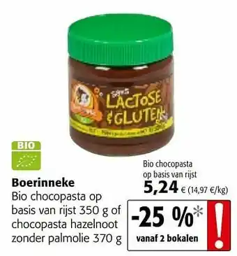 Boerinneke bio chocopasta op basis van rijst of chocopasta hazelnoot zonder palmolie
