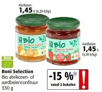 Colruyt Boni selection bio abrikozen- of aardbeienconfituur aanbieding