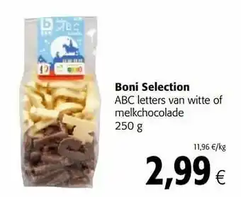 Colruyt Boni selection abc letters van witte of melkchocolade aanbieding