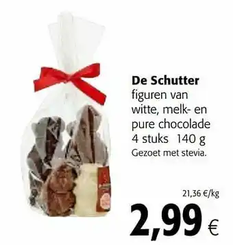 Colruyt De schutter figuren van witte, melk- en pure chocolade aanbieding