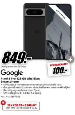 MediaMarkt Google Pixel 8 Pro 128 GB Obsidian Smartphone aanbieding
