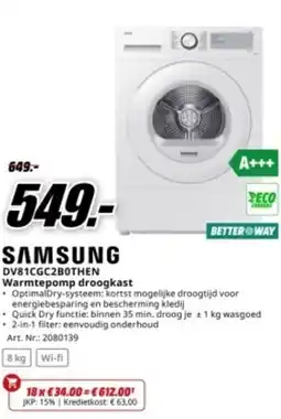 MediaMarkt SAMSUNG DV81CGC2B0THEN Warmtepomp droogkast aanbieding