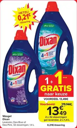 Carrefour Market Wasgel Dixan 2 x 32 doseringen gel lavender, 2 x 1,4 L aanbieding