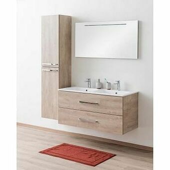 Zelfbouwmarkt Badkamermeubel Plato Eik Betonlook 120 Cm - Dubbel - Glans - Greep Chroom aanbieding