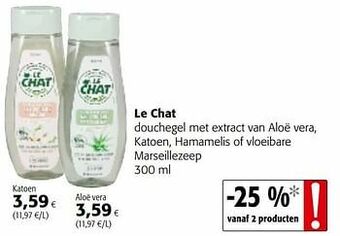 Colruyt Le chat douchegel met extract van aloë vera, katoen, hamamelis of vloeibare marseillezeep aanbieding