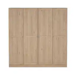 Leen Bakker Kleerkast Lynn 4-deurs - eikenkleur - 200x196x62 cm aanbieding