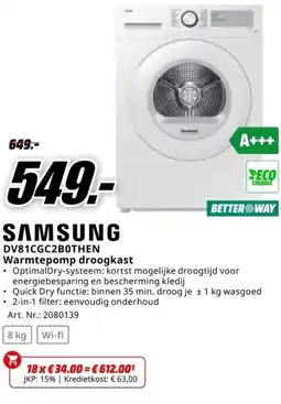 MediaMarkt DV81CGC2B0THEN Warmtepomp droogkast aanbieding
