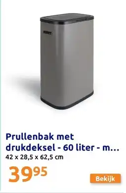 Action Prullenbak met drukdeksel - 60 liter - mat grijs aanbieding