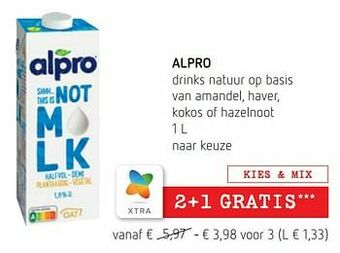 Alpro drinks natuur op basis van amandel, haver, kokos of hazelnoot