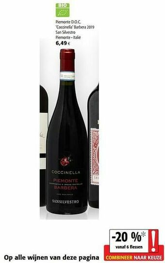 Colruyt Piemonte d.o.c. coccinella barbera 2019 san silvestro piemonte - italië aanbieding