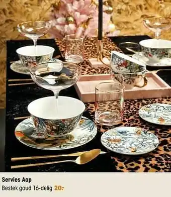 Servies aap bestek goud 16-delig