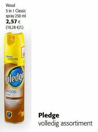 Colruyt Pledge wood 5 in 1 classic spray aanbieding