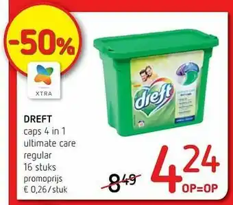 Spar Colruyt Dreft caps 4 in 1 ultimate care regular aanbieding