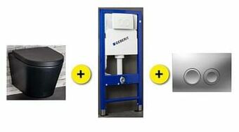 Zelfbouwmarkt Toiletset Zika Zwart Incl Bril +inbouwres Up100+drukpl Chroom Mat aanbieding