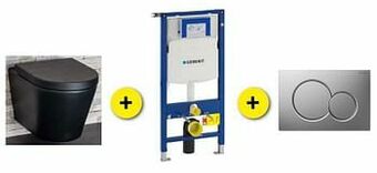 Zelfbouwmarkt Toiletset Zika Zwart Incl Wc-bril+ Inbouwres Up320+ Drukpl Chroom aanbieding