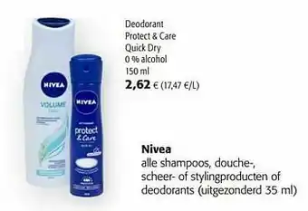 Colruyt Nivea deodorant protect + care quick dry 0 % alcohol aanbieding