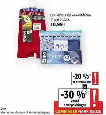 Colruyt Dim les pockets slip wax-wit-blauw aanbieding