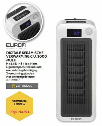 Brico Eurom digitale keramische verwarming c.u. 2000 multi aanbieding