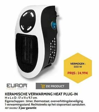 Brico Eurom keramische verwarming heat plug-in aanbieding