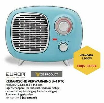 Brico Eurom keramische verwarming b-4 ptc aanbieding